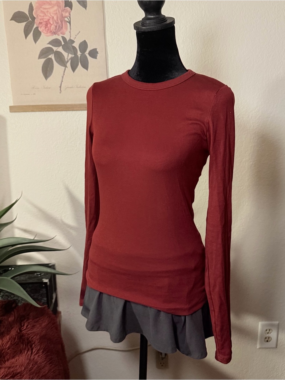 New Burgundy Long Sleeve Crewneck Top